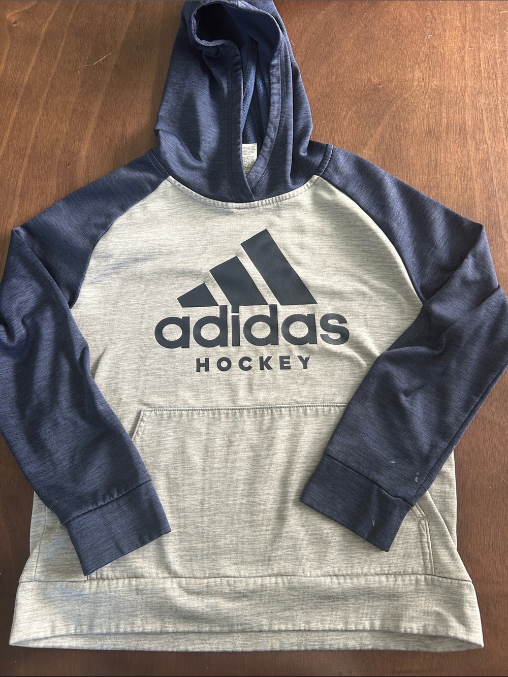 adidas Grey and Navy Hockey Pullover Hoodie